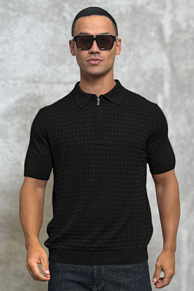 Мужское поло чёрного цвета zip neck
