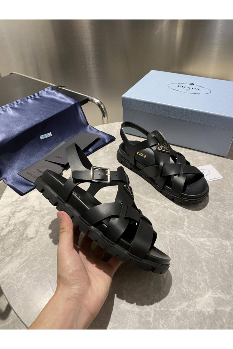 Prada Женские кожаные сандалии Monolith - Black