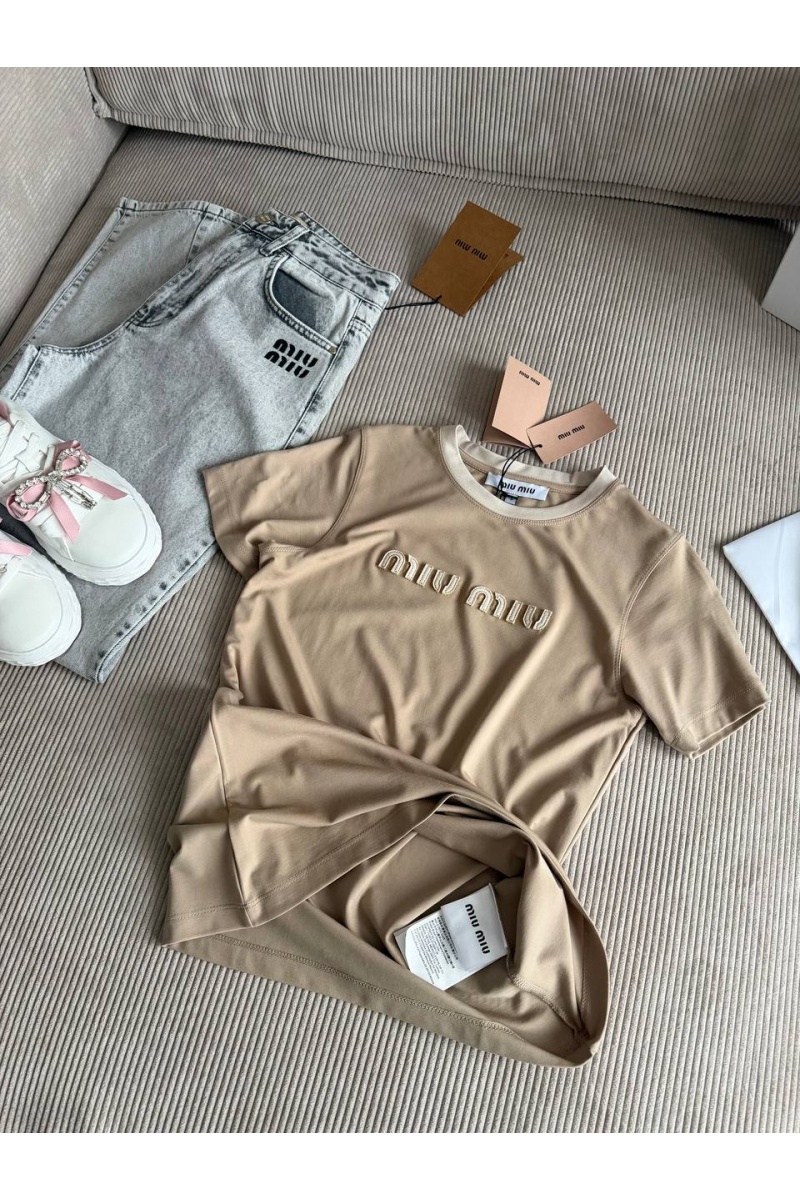 MIU MIU Женская бежевая футболка premium