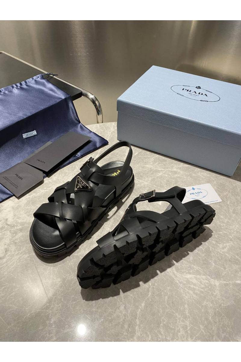 Prada Женские кожаные сандалии Monolith - Black