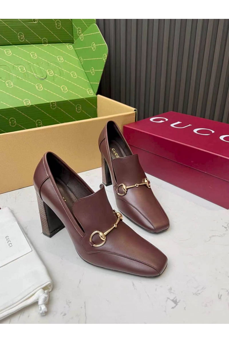 Gucci Женские кожаные лоферы на каблуке Signora Pump premium