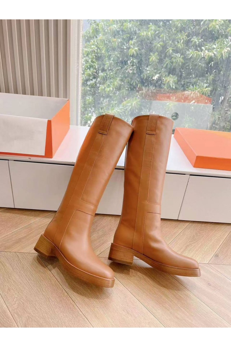 Hermes Женские кожаные сапоги Hermes Premium - Brown