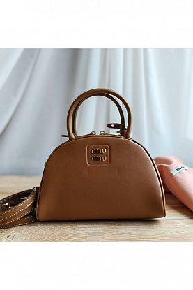 Кожаная сумка MIU MIU top-handle 23x16 см - Brown