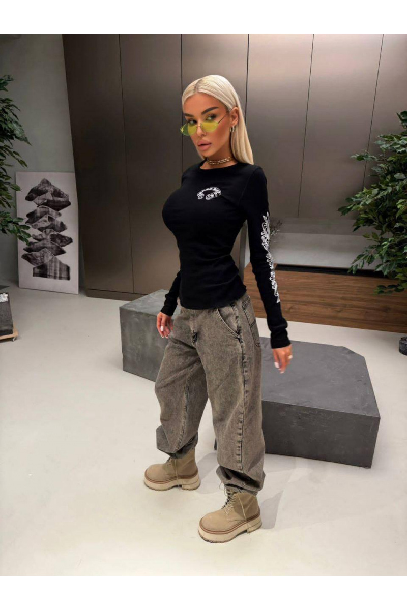 Chrome Hearts Чёрный женский лонгслив premium