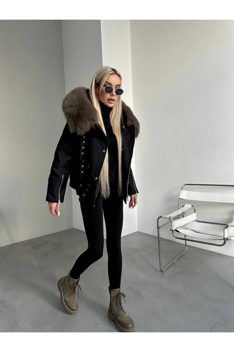 Designer Clothing Женский чёрный пуховик с мехом