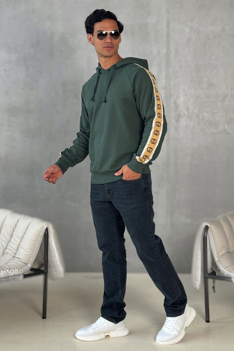 Gucci Зелёное оверсайз худи Interlocking G stripe