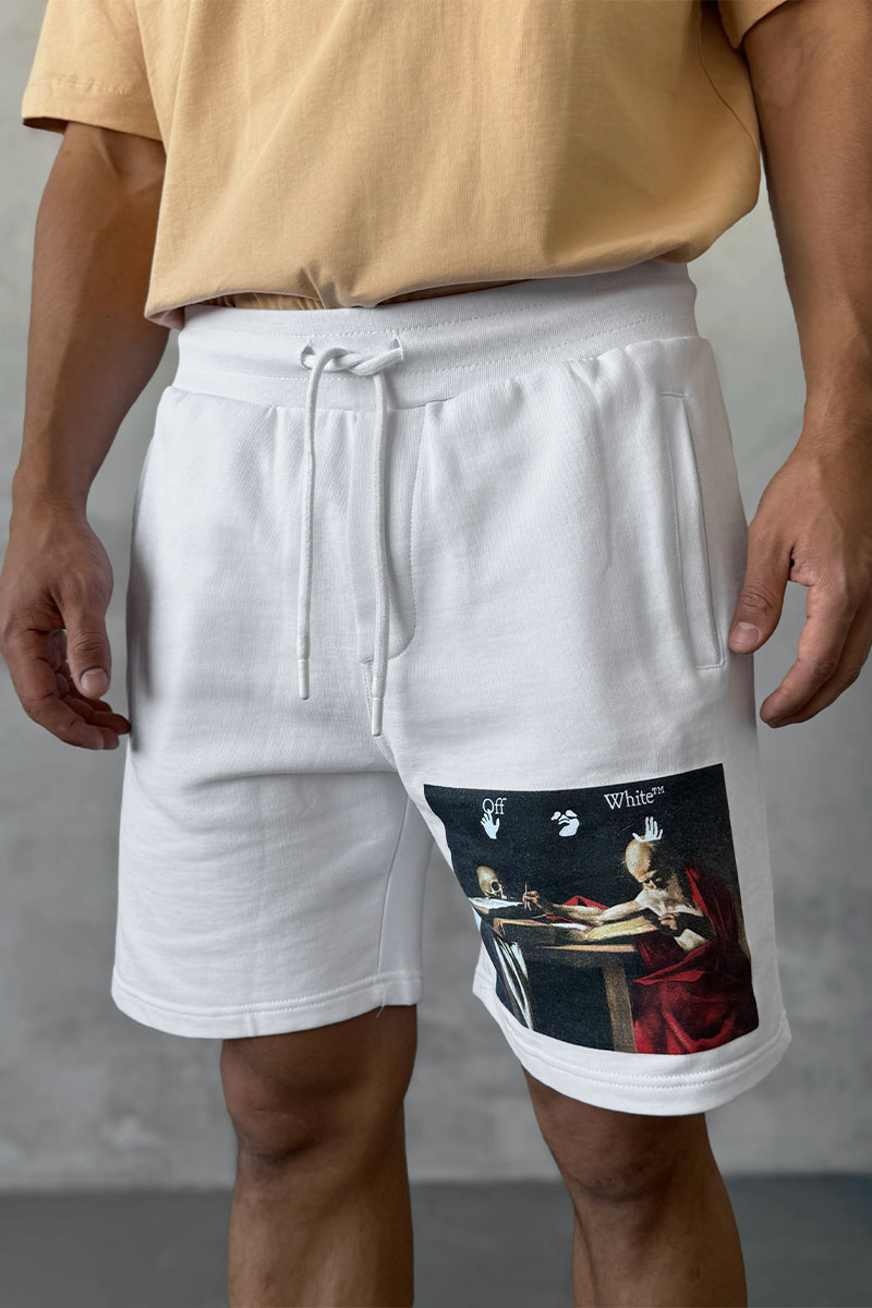 Off-White Мужские белые шорты Caravaggio Print 