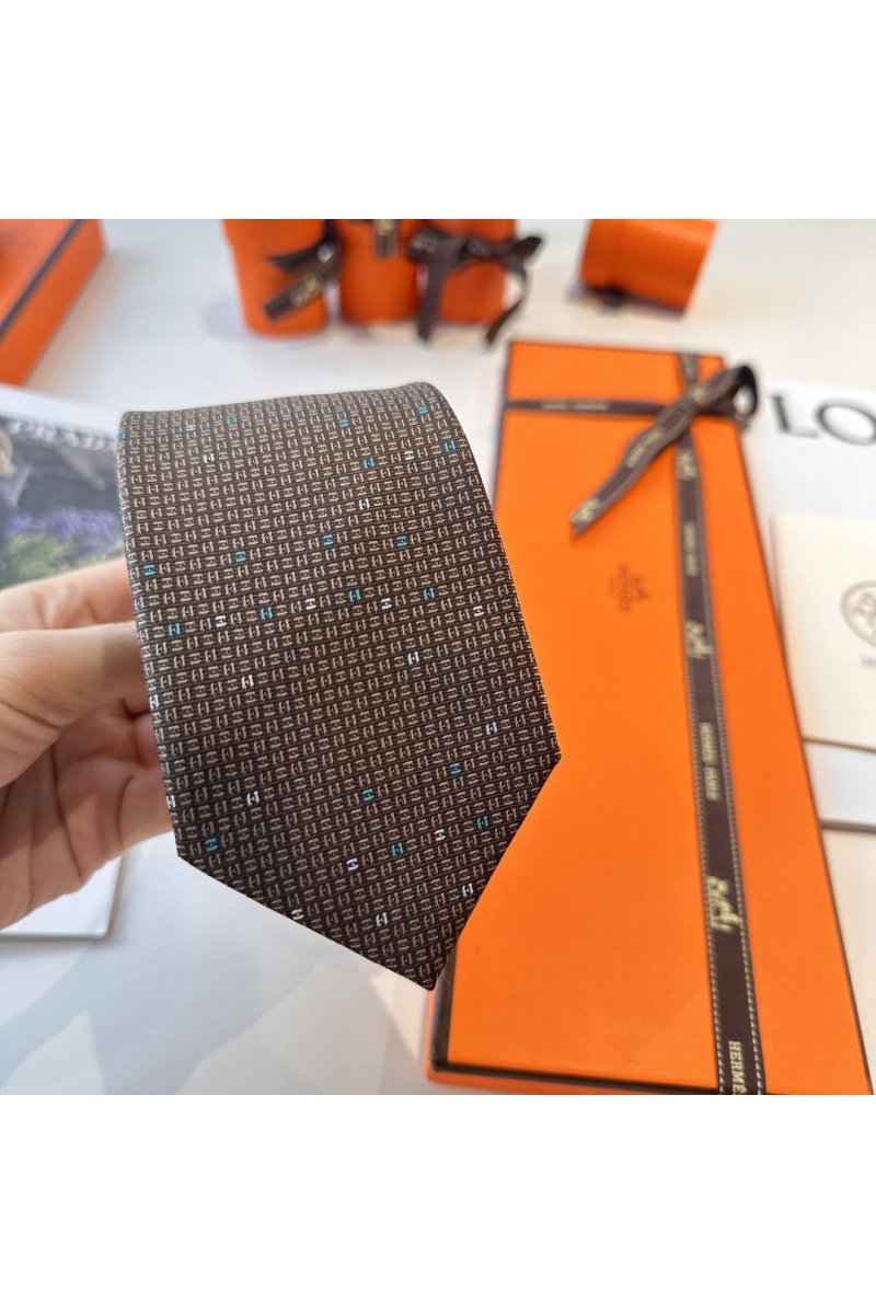 Hermes Галстук  geometric logo-print premium - Brown