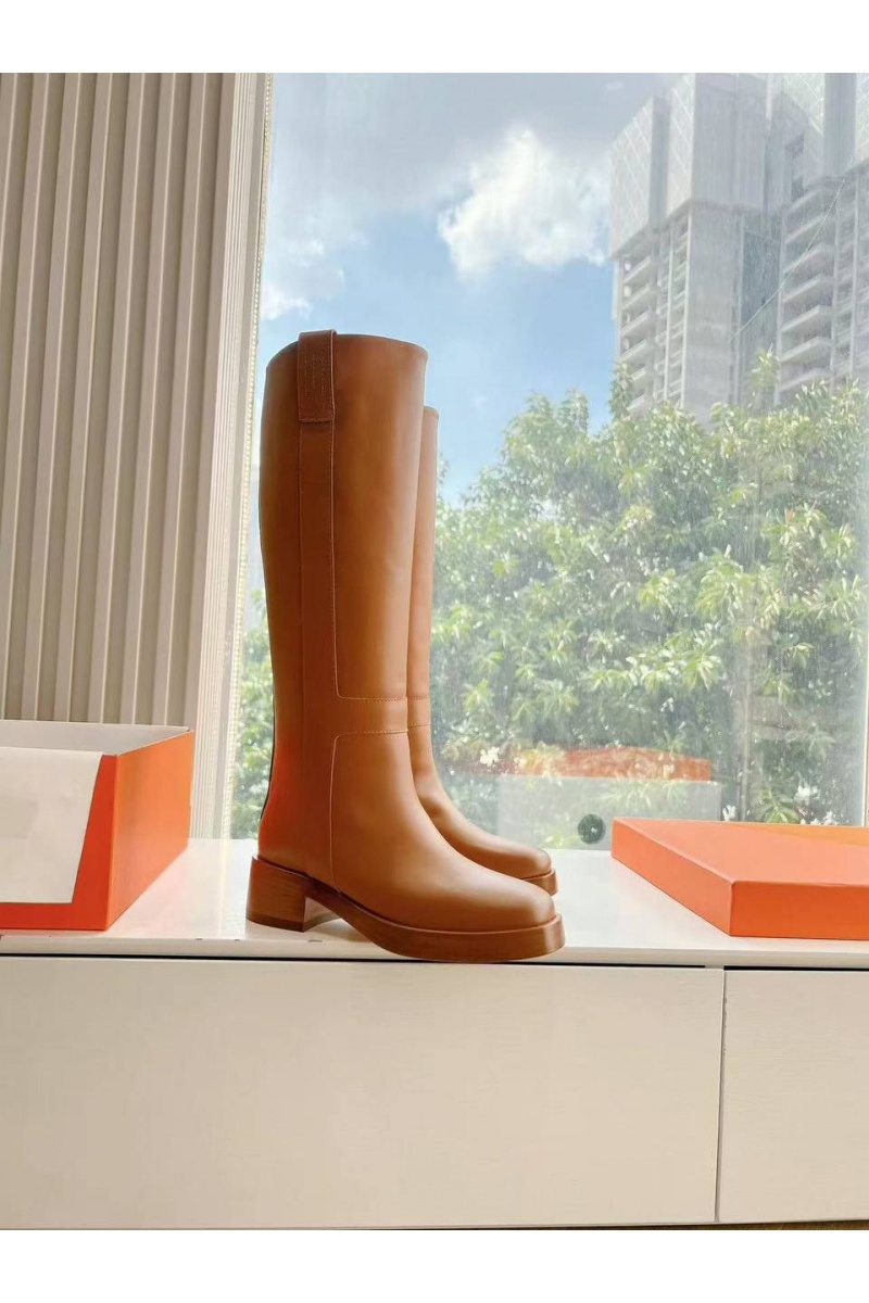 Hermes Женские кожаные сапоги Hermes Premium - Brown