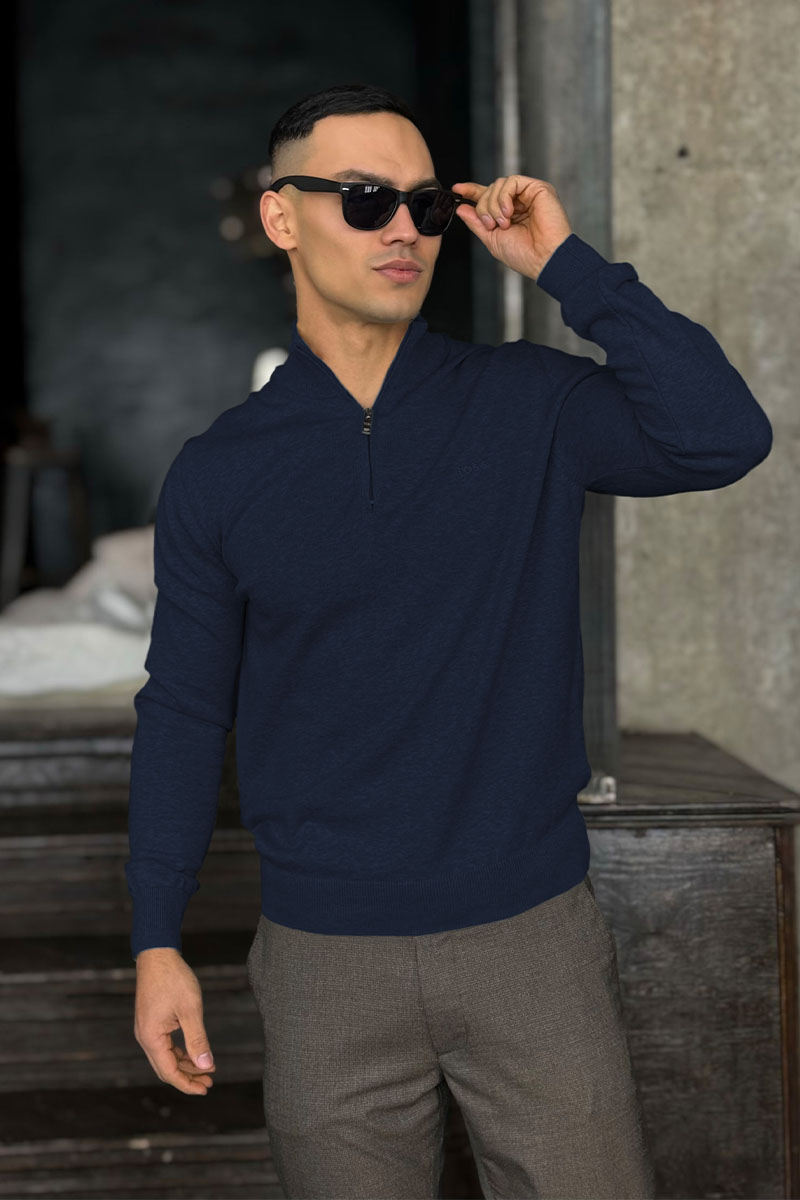 Hugо Воss Мужской джемпер quarter zip - Navy 