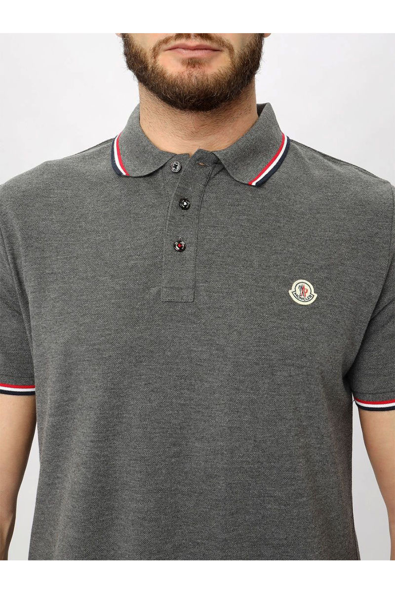 Moncler Мужское поло серого цвета logo-patch
