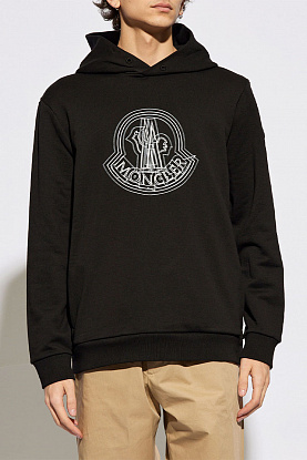 Мужское чёрное худи logo-print