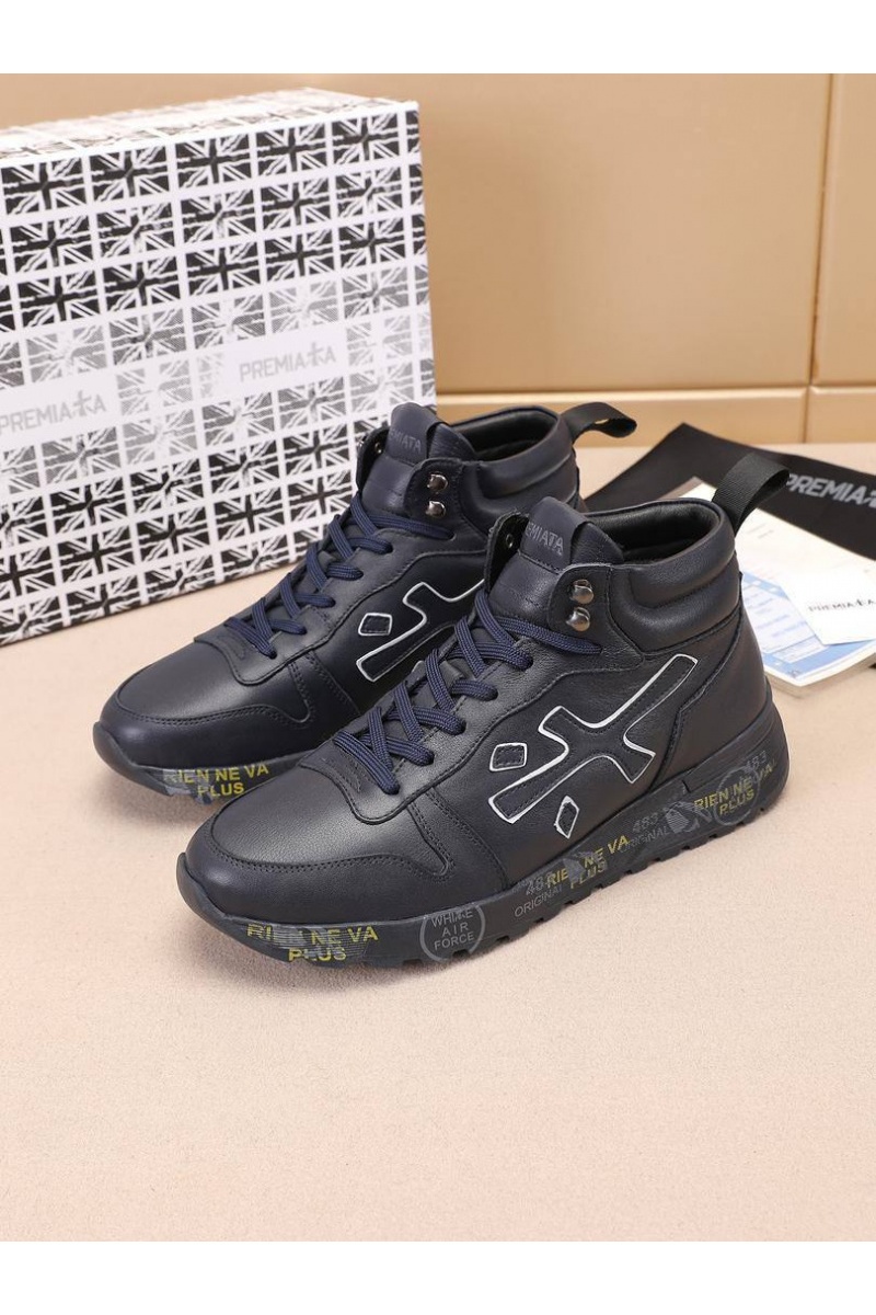 Premiata Кожаные кроссовки с мехом high-top - Navy