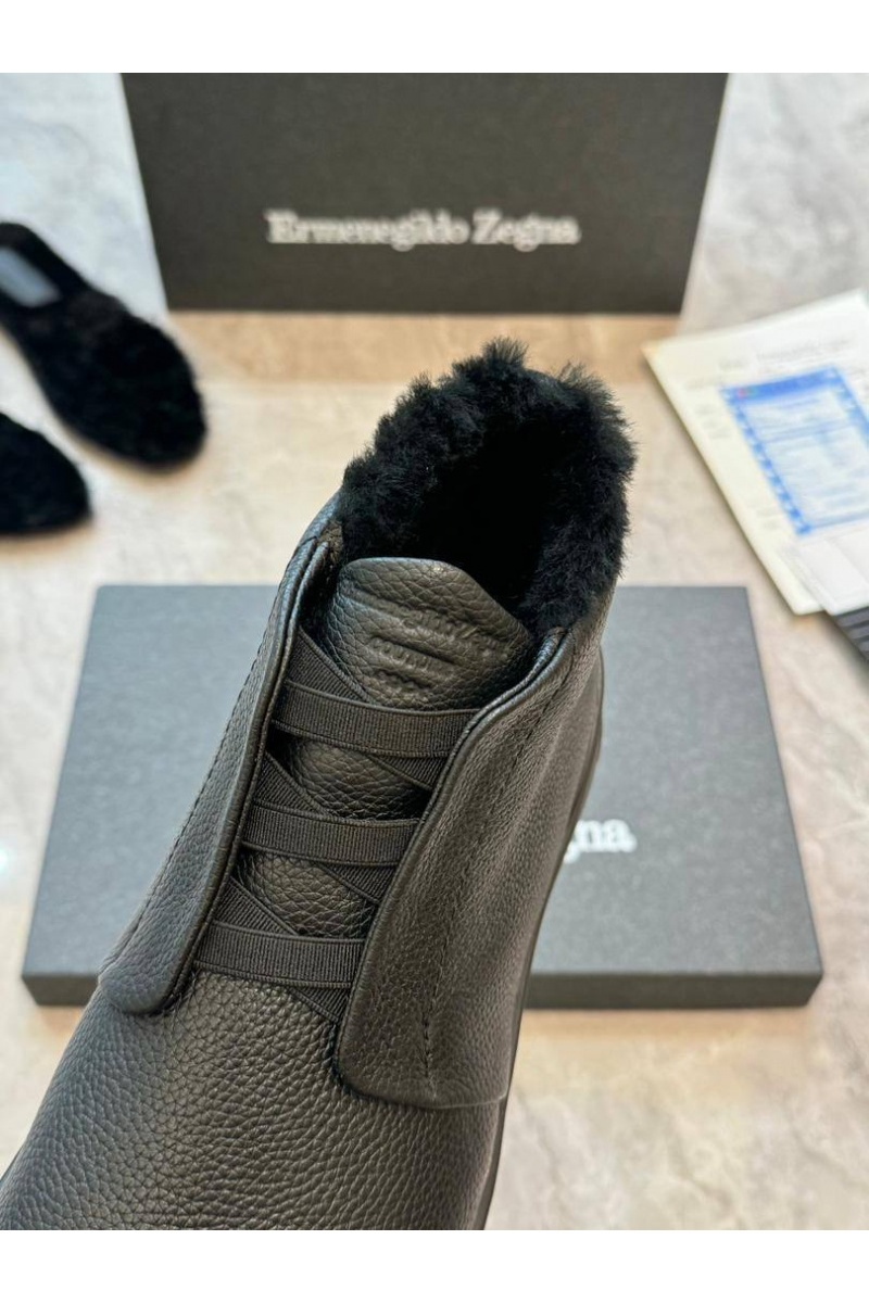 Zegna Кроссовки с мехом Triple Stitch - Black