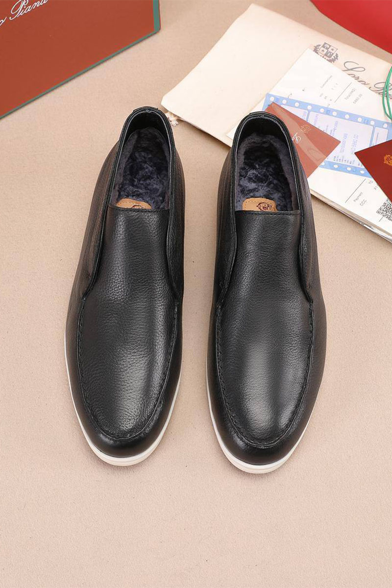 Loro Piana Кожаные лоферы с мехом Open Walk - Black