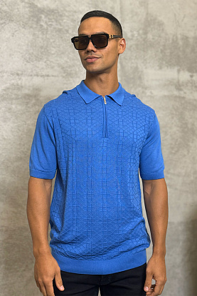 Мужское поло zip neck - Blue