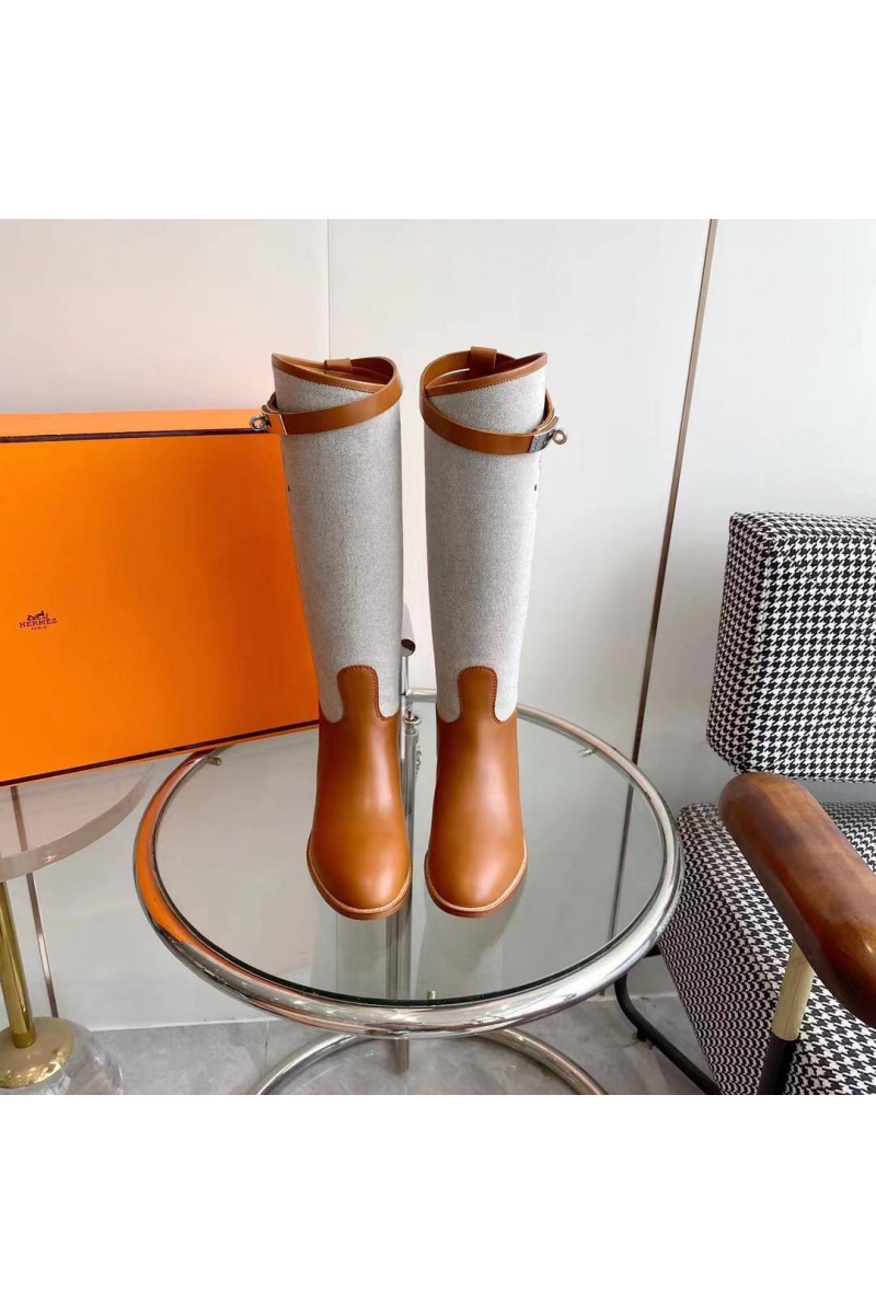 Hermes Женские кожаные сапоги Premium - Brown / White