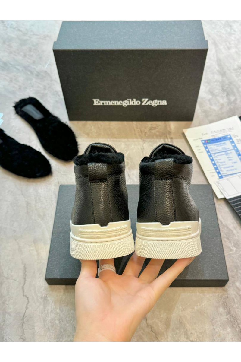 Zegna Кроссовки с мехом Triple Stitch - Black / White