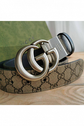 Двусторонний ремень GG Monogram - Silver (ширина 4 см, длина 80 / 85 см)