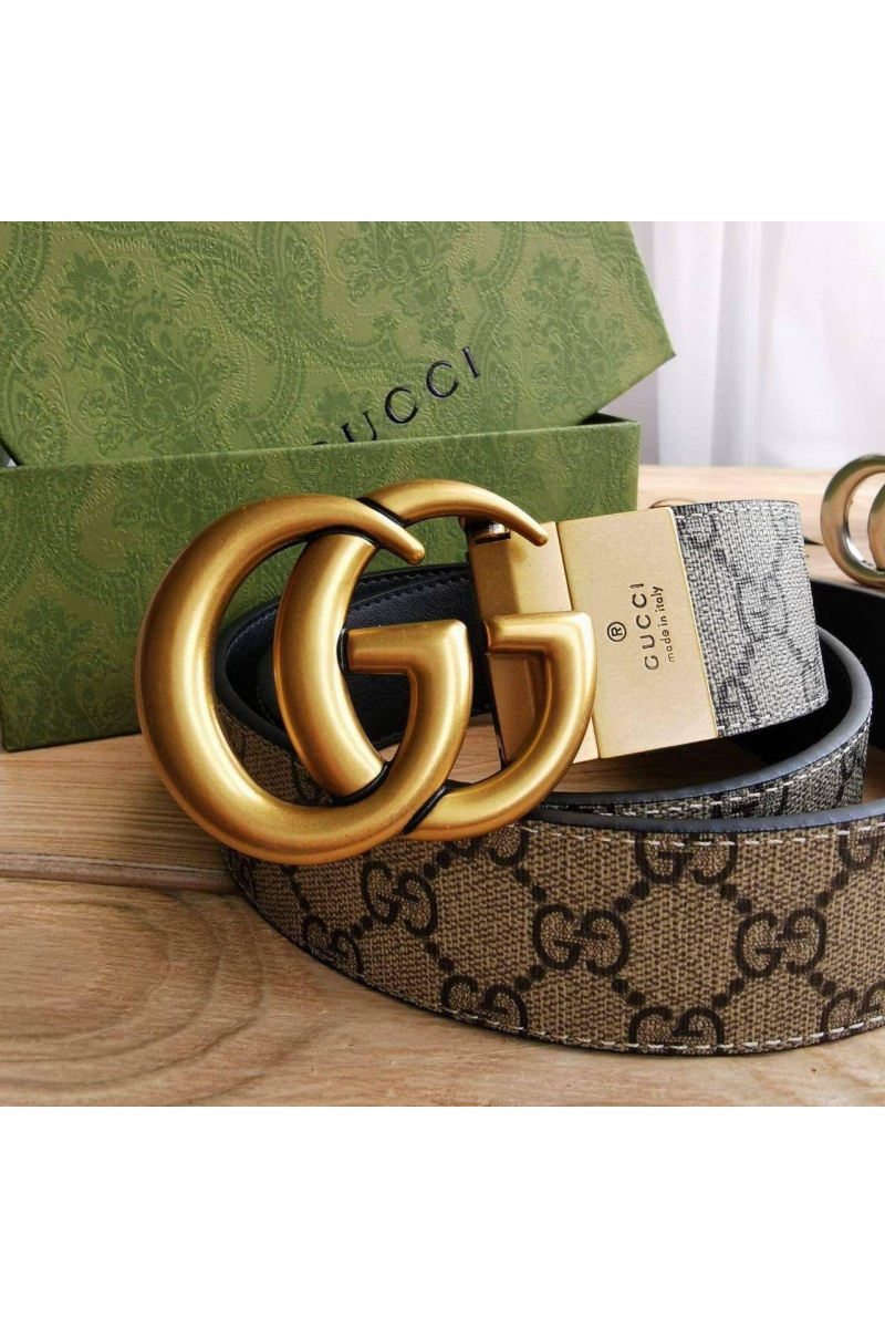 Gucci Двусторонний ремень GG Monogram - Gold (ширина 4 см, длина 80 / 85 см)