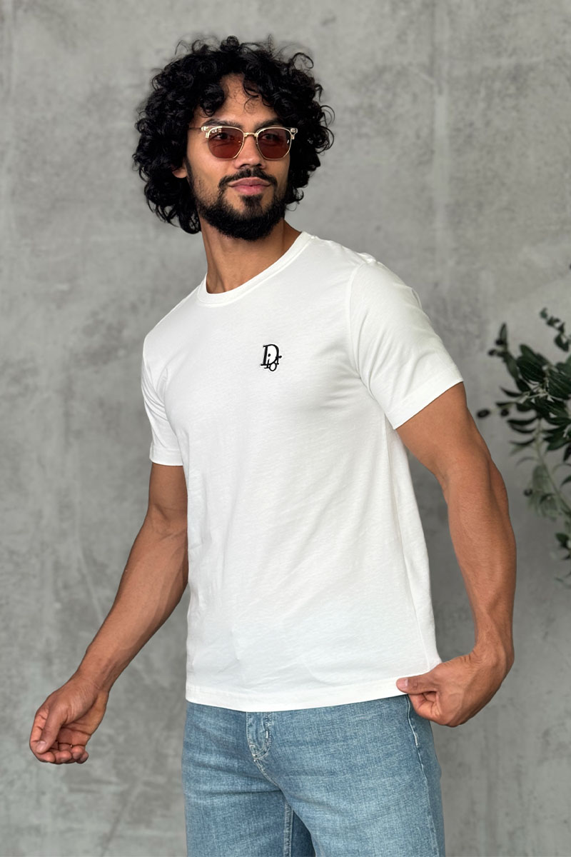 Dior Белая мужская футболка embroidered logo