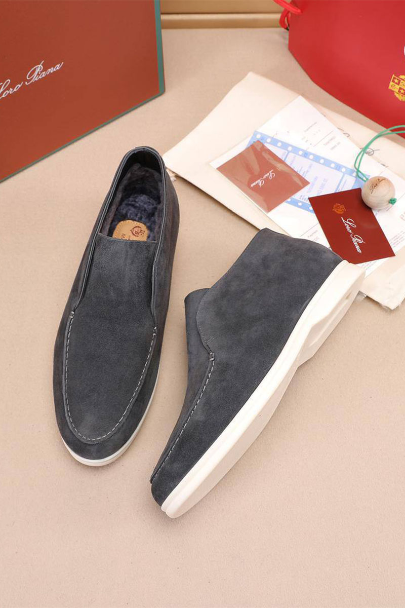 Loro Piana Замшевые лоферы с мехом Open Walk - Grey