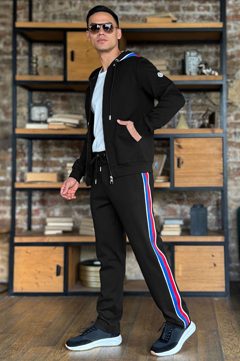 Moncler Чёрный спортивный костюм striped logo 