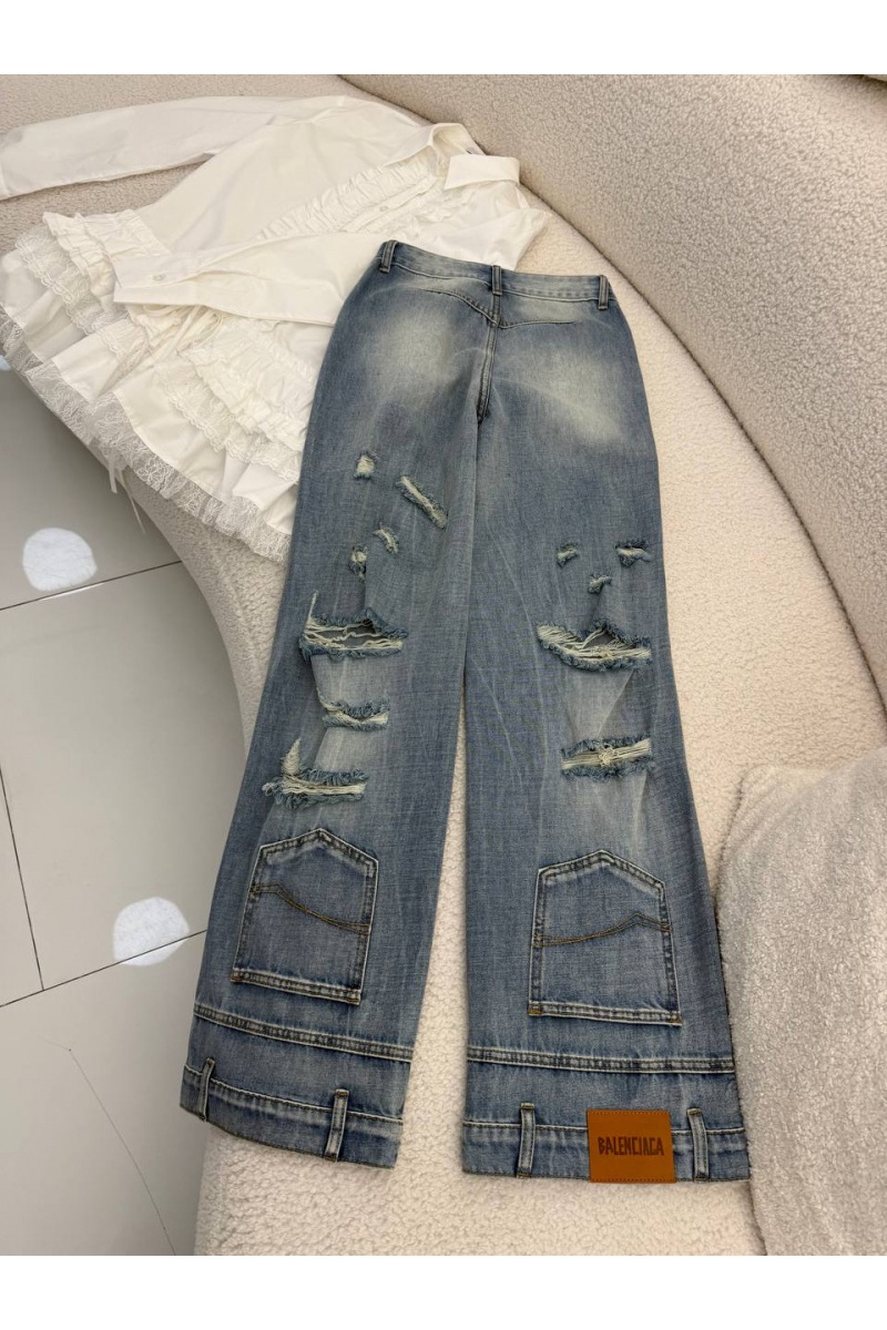 Balenciaga Женские рванные джинсы синего цвета