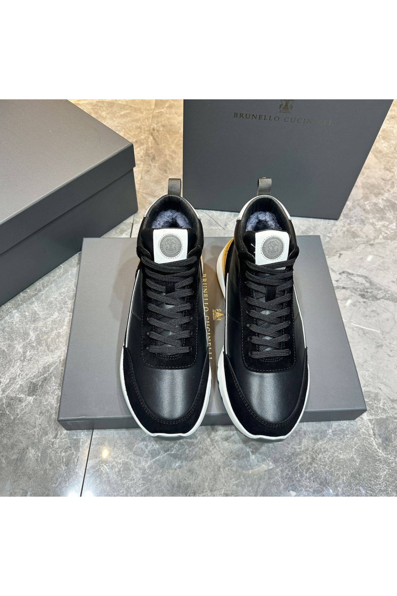 Designer Кожаные кроссовки с мехом high-top - Black