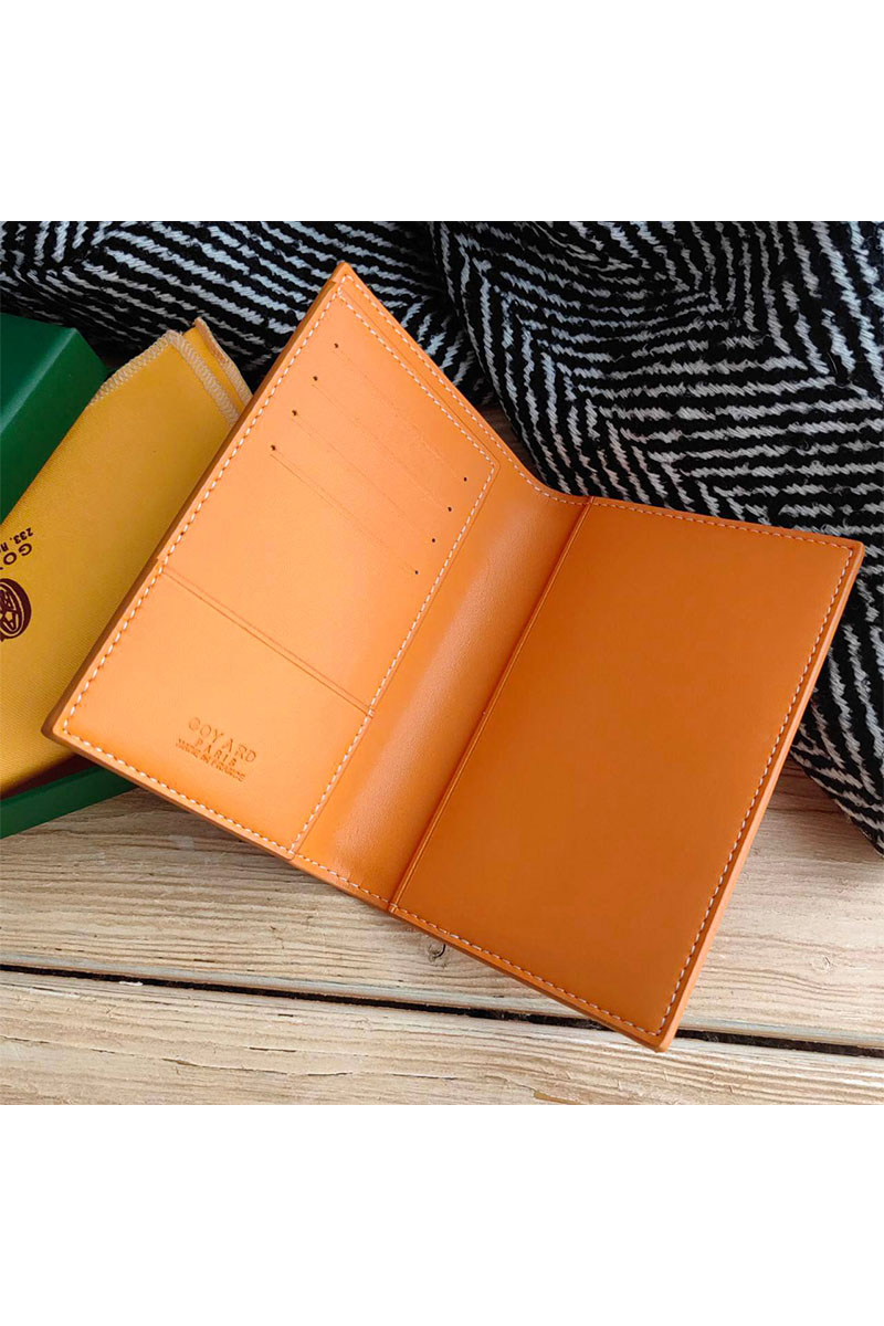 Designer Clothing Кожаная обложка на паспорт Goyard - Orange 10х14 см