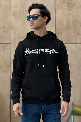 Мужское чёрное худи Barbed Wire Flocked