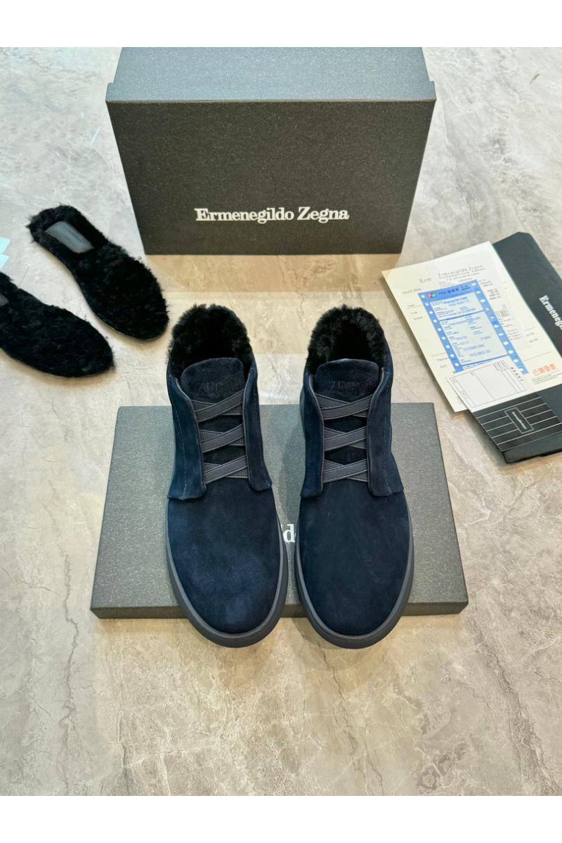 Zegna Кроссовки с мехом Triple Stitch - Navy