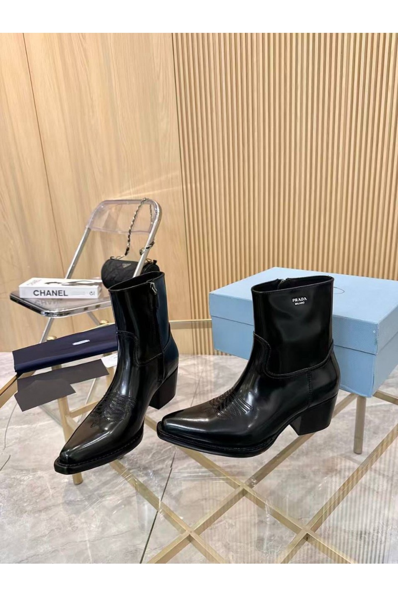 Prada Женские кожаные сапоги premium - Black
