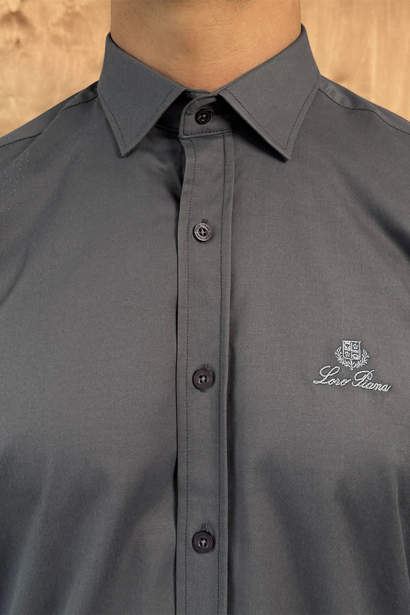 Loro Piana Мужская серая рубашка logo-embroidered