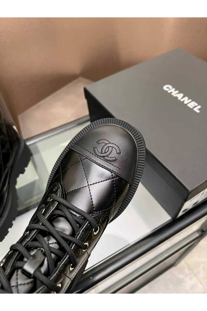 Chаnеl Женские кожаные ботинки premium - Black