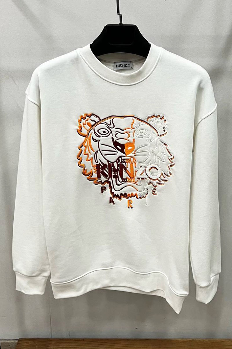 Kenzo Мужской белый свитшот Tiger Head embroidered 