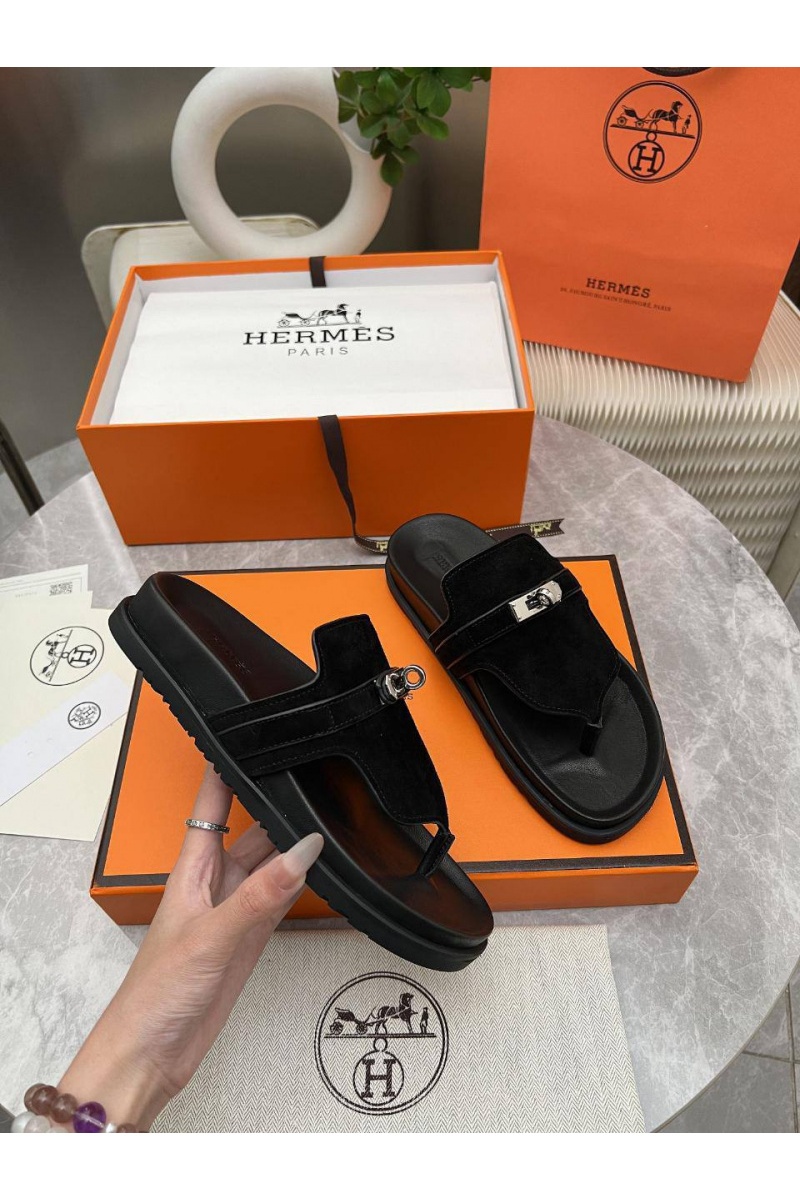 Hermes Женские кожаные шлёпанцы Empire premium