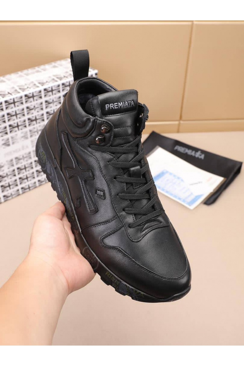 Premiata Кожаные кроссовки с мехом high-top - Black