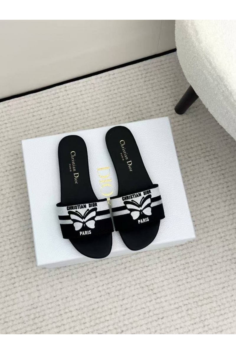 Dior Женские чёрные шлёпанцы Premium