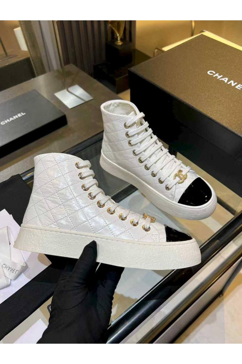 Chаnеl Женские кожаные кроссовки High Top premium