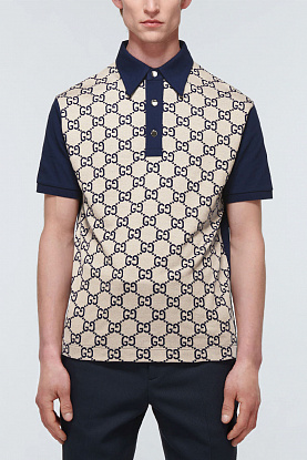 Мужское поло GG monogram all-over - Navy / Beige