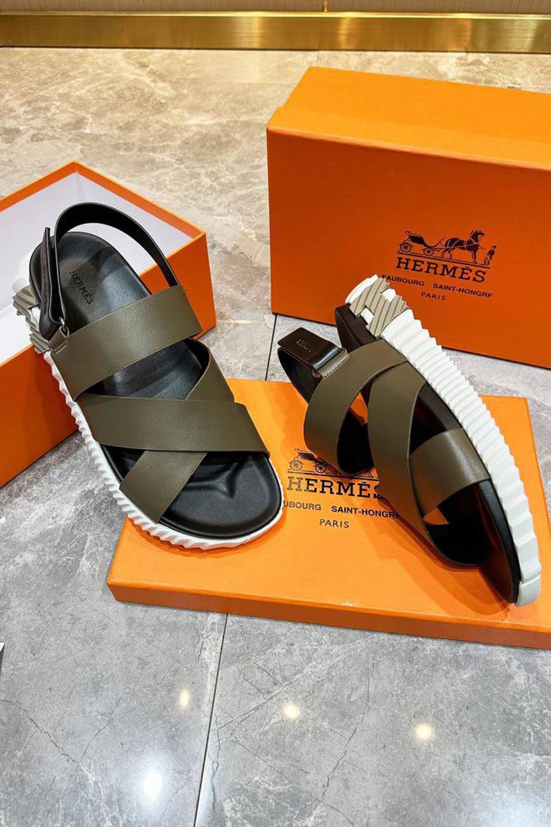 Hermes Мужские кожаные сандалии Electric - Khaki