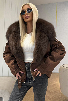 Женская утеплённая дубленка с натуральным мехом