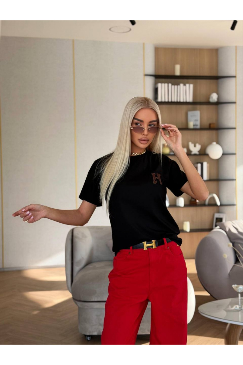 Hermes Женская чёрная футболка premium