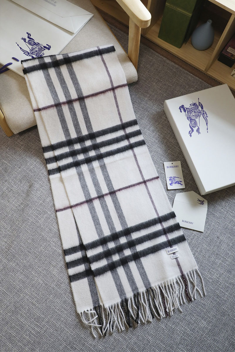 Burberry Шарф two-tone Check premium 168x30 см - White