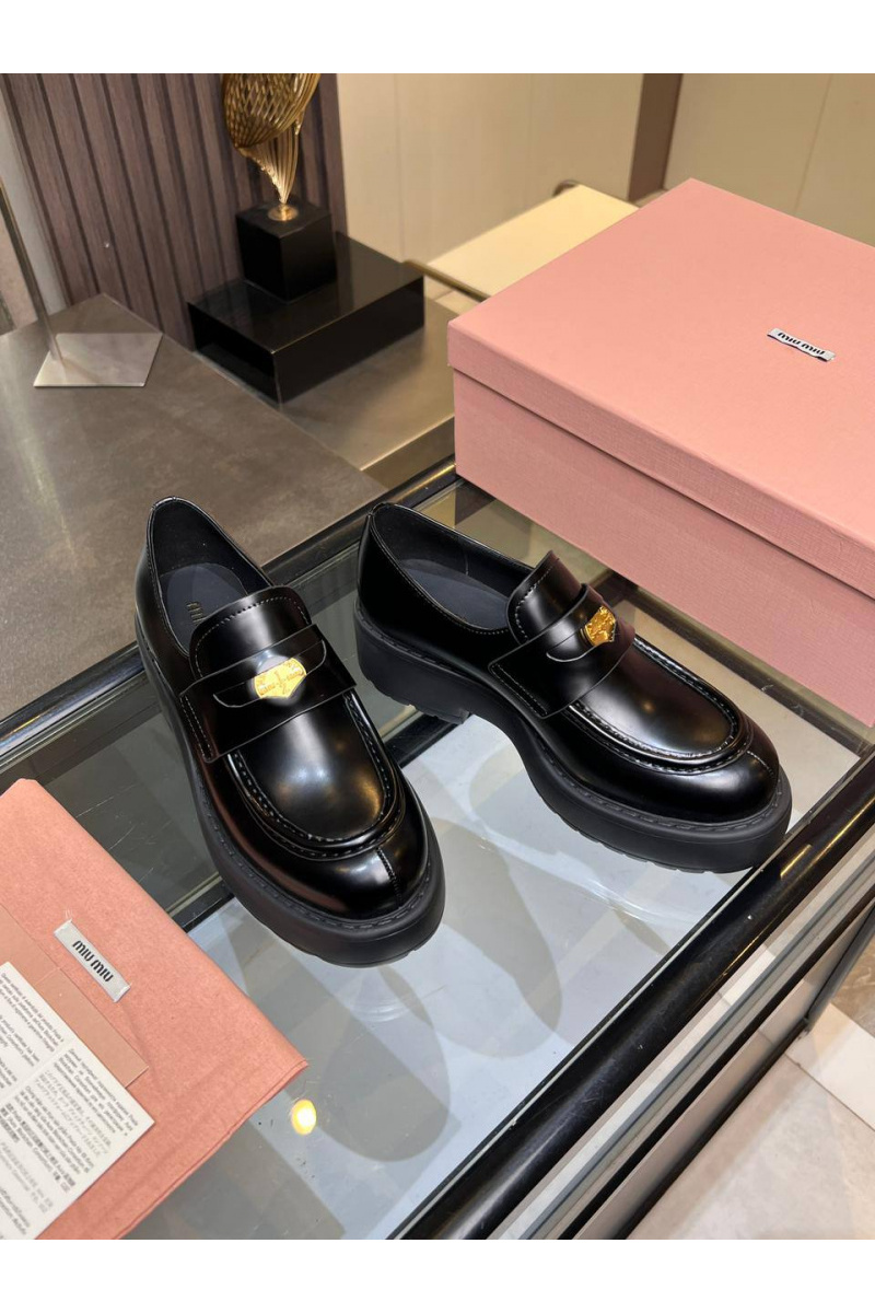 MIU MIU Женские кожаные лоферы premium  - Black