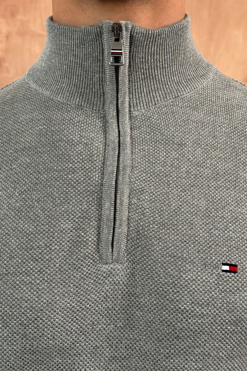 Tommy Hilfiger Серый джемпер Zip Neck logo-embroidered