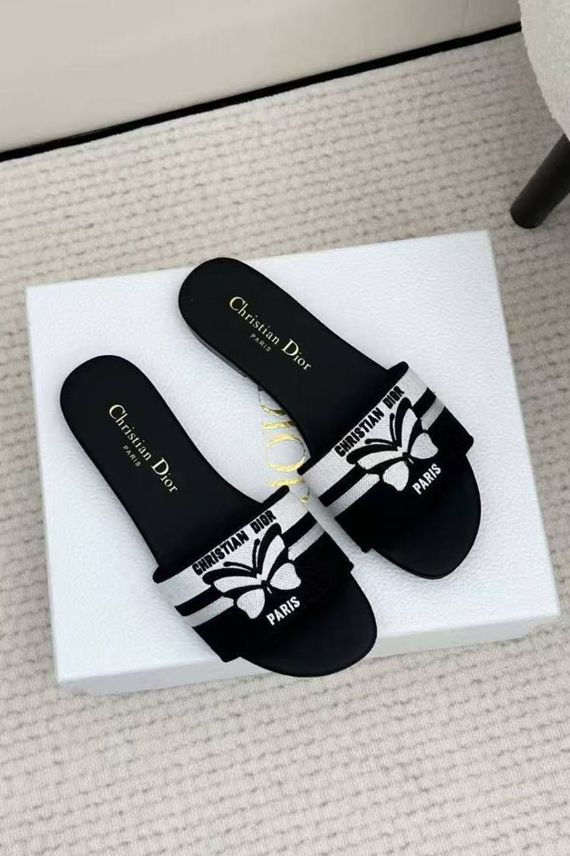 Dior Женские чёрные шлёпанцы Premium