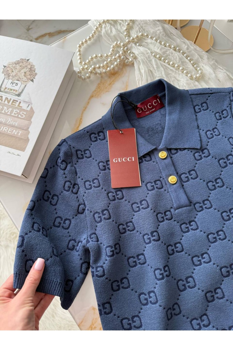 Gucci Синее женское поло GG monogram-pattern