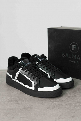 Кожаные кроссовки с мехом low-top - Black / White
